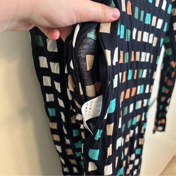 Boss Hugo Boss Esetta Ruched Dress Small Geometric Square Print Midi Long Sleeve - Picture 12 of 12